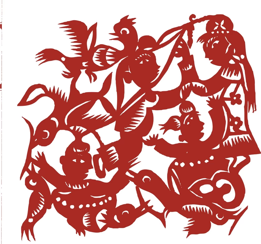 中国风中式传统喜庆民俗人物动物窗花剪纸插画边框AI矢量PNG素材【2187】